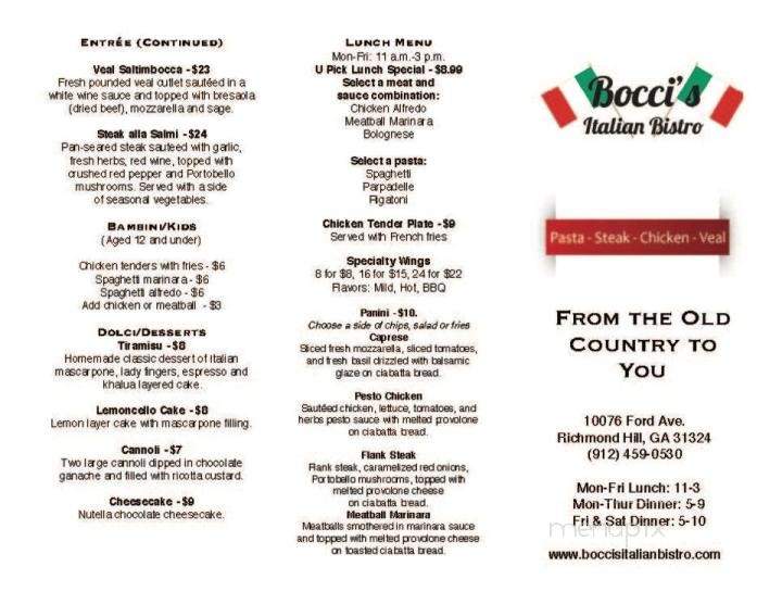 Bocci's Italian Bistro - Richmond Hill, GA menu_pic