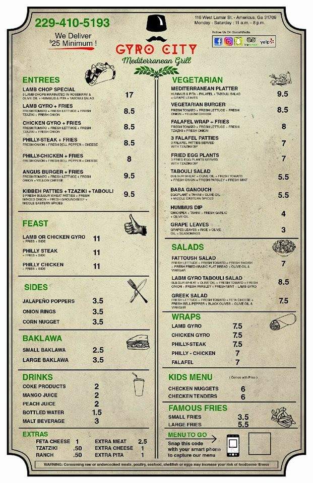 Gyro City Mediterranean Grill - Americus, GA menu_pic