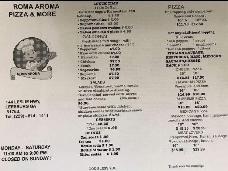 Roma Aroma - Leesburg, GA menu_pic