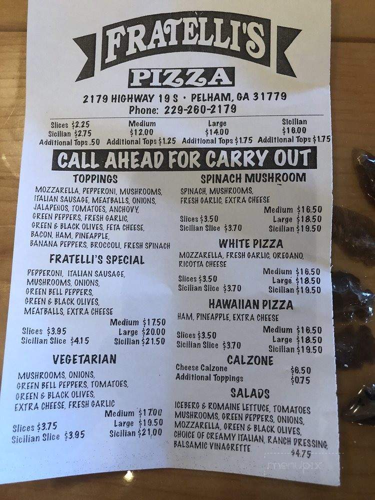Fratelli's Pizza - Pelham, GA menu_pic