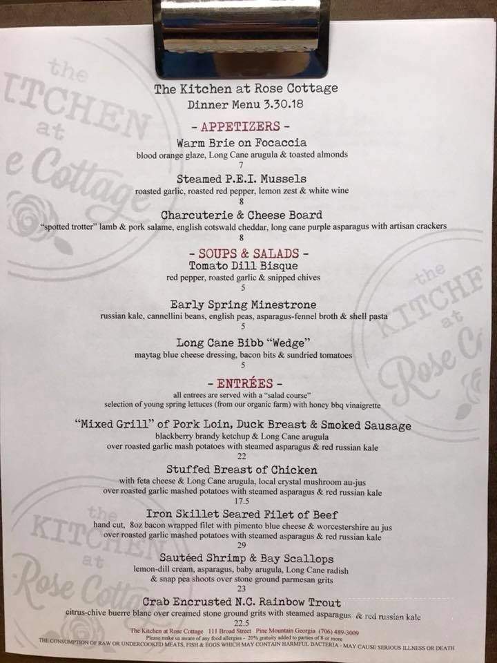 The Kitchen at Rose Cottage - Pine Mountain, GA menu_pic