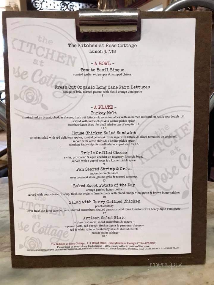 The Kitchen at Rose Cottage - Pine Mountain, GA menu_pic