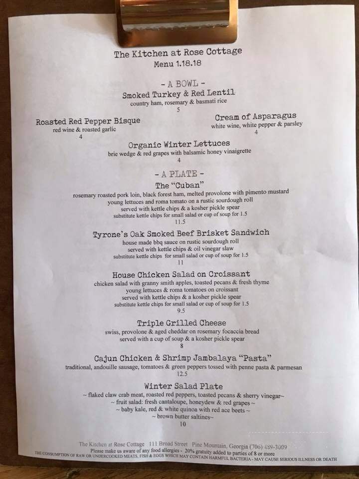 The Kitchen at Rose Cottage - Pine Mountain, GA menu_pic