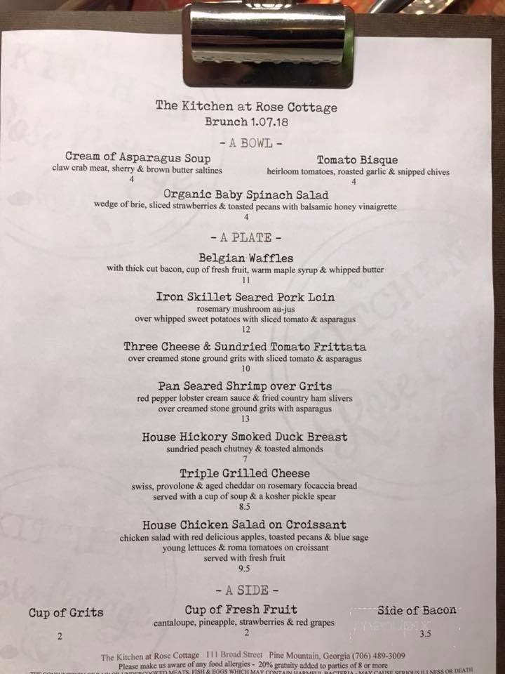The Kitchen at Rose Cottage - Pine Mountain, GA menu_pic