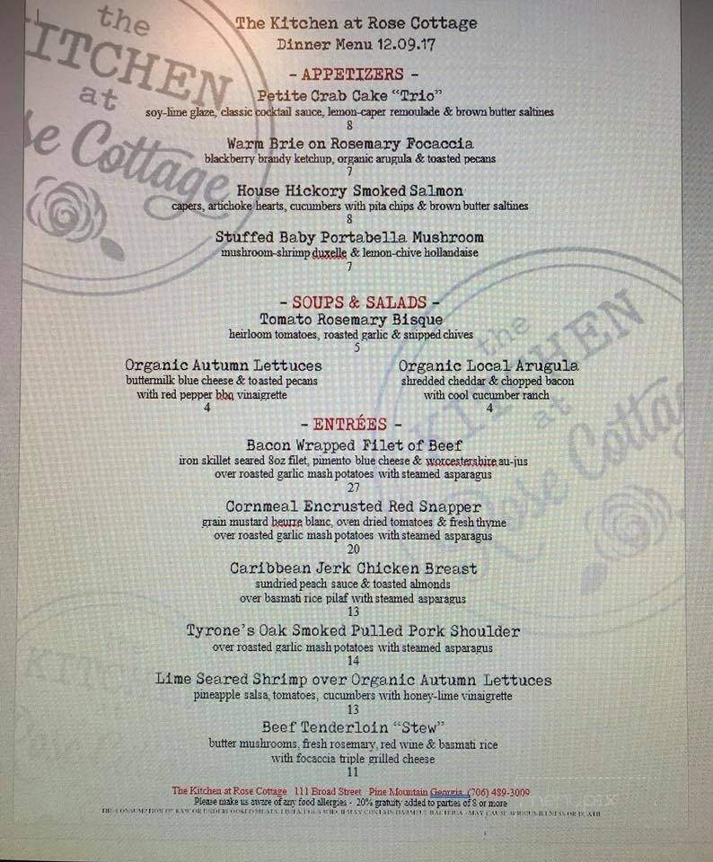 The Kitchen at Rose Cottage - Pine Mountain, GA menu_pic
