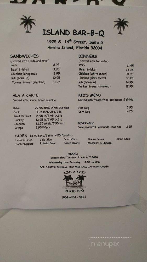 Island Bar-B-Q - Fernandina Beach, FL menu_pic