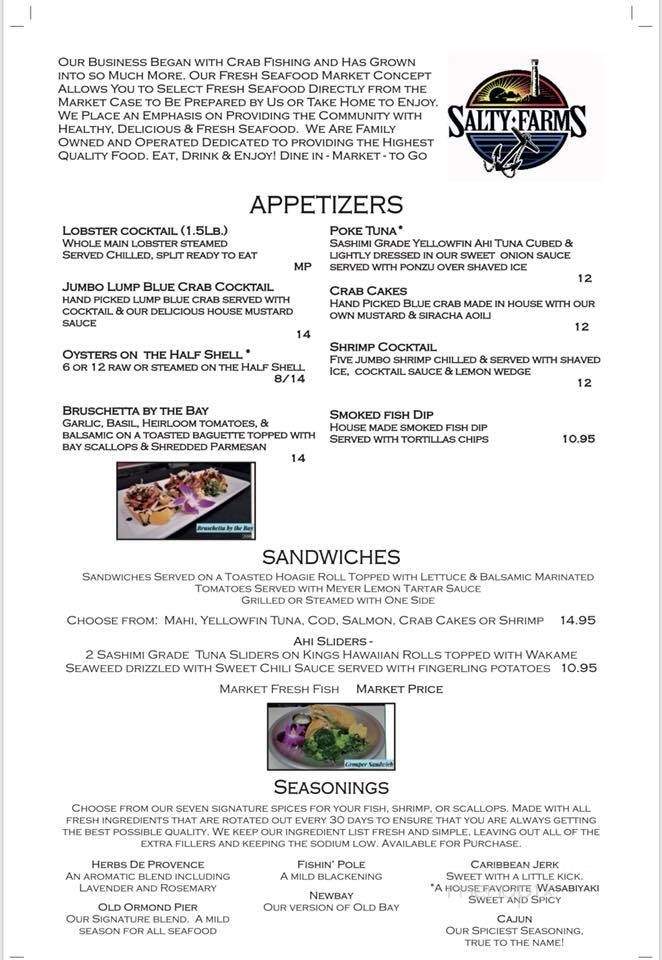 Salty Farms Seafood Restaurant - Ormond Beach, FL menu_pic