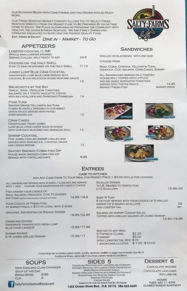 Salty Farms Seafood Restaurant - Ormond Beach, FL menu_pic