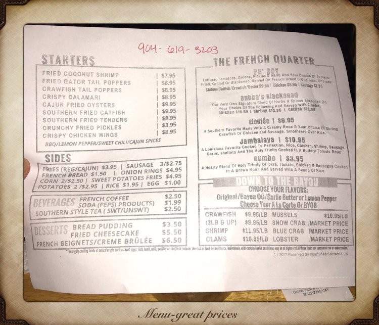 Bayou Boil - Jacksonville, FL menu_pic
