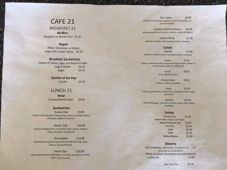 Cafe 21 - Tallahassee, FL menu_pic