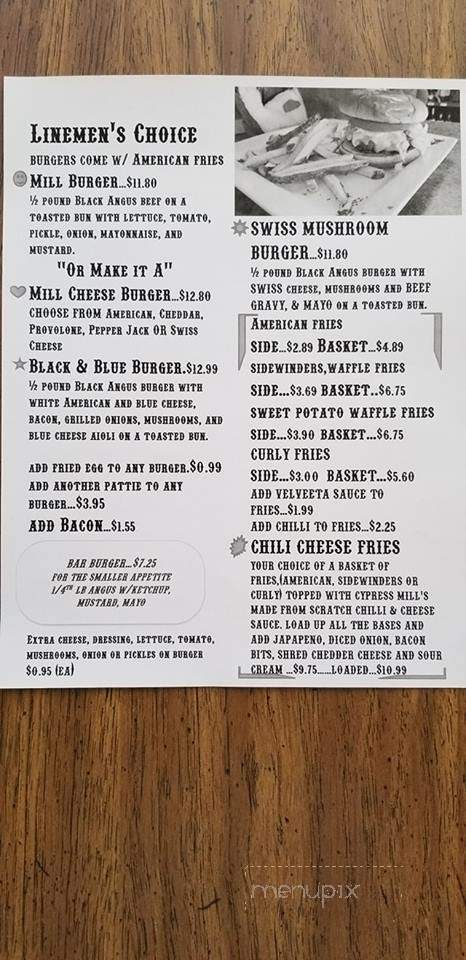 Cypress Mill Sports Bar & Grill - Perry, FL menu_pic