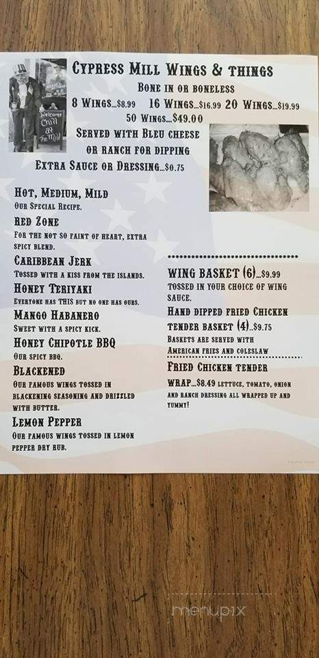 Cypress Mill Sports Bar & Grill - Perry, FL menu_pic