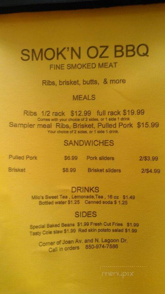 Smok'n Oz BBQ - Panama City, FL menu_pic