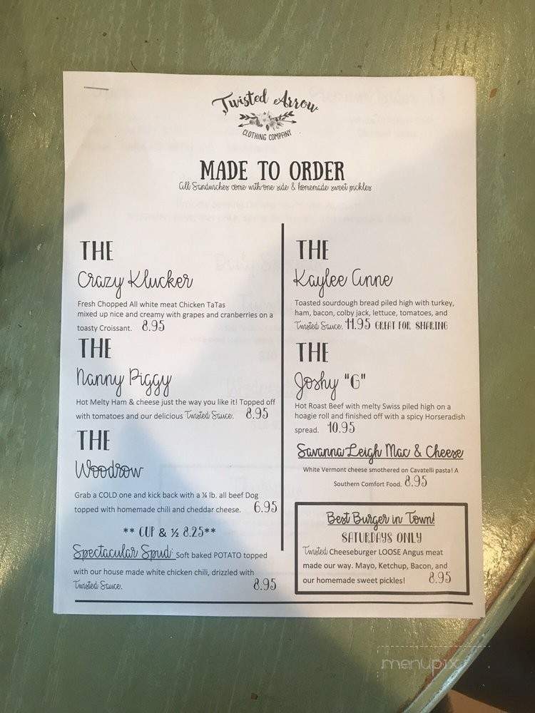 Twisted Arrow Clothing Company & Bistro - Pensacola, FL menu_pic