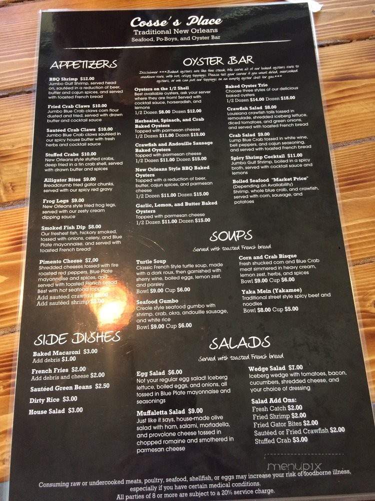 Cosse's Place - Milton, FL menu_pic