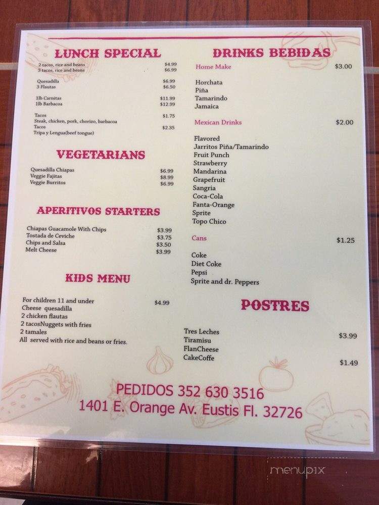 La Chiapaneca - Eustis, FL menu_pic