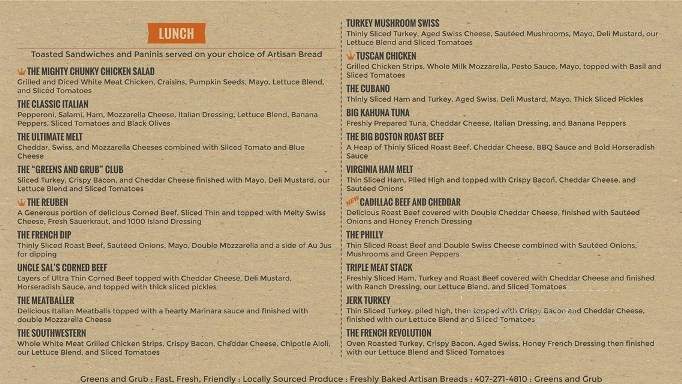 Greens & Grub - Orlando, FL menu_pic