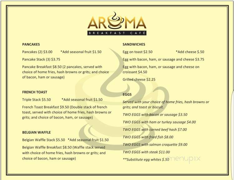 Aroma Breakfast Cafe - Melbourne, FL menu_pic