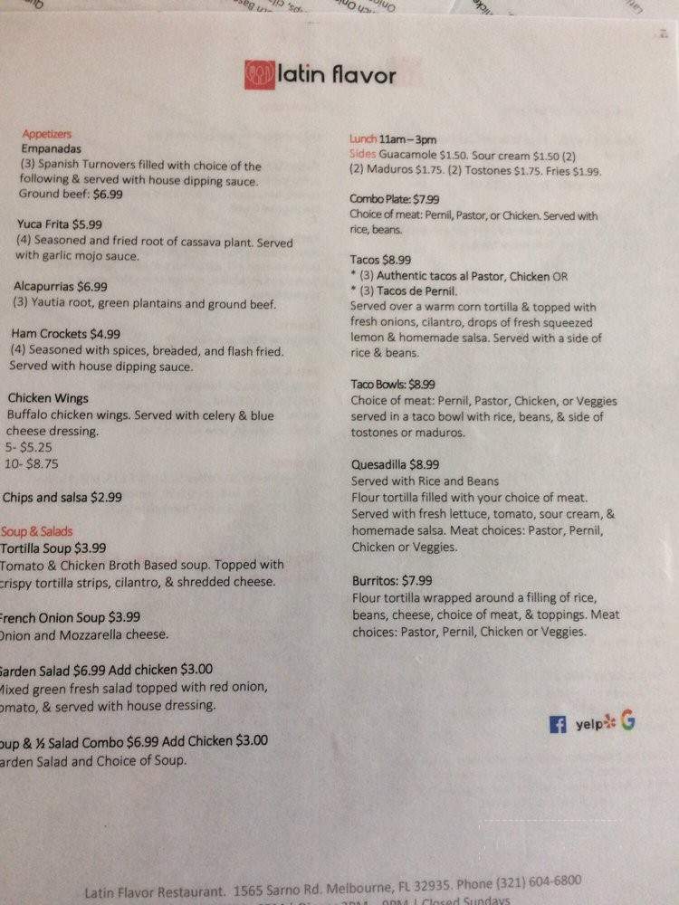 Latin Flavor Restaurant - Melbourne, FL menu_pic