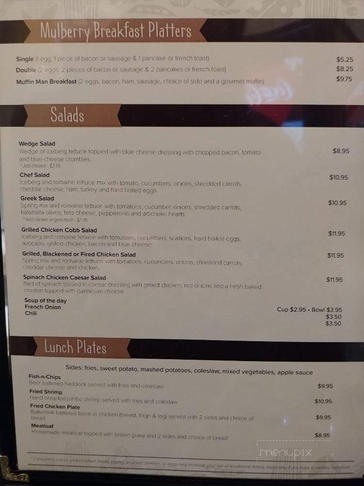 Mulberry Lane Cafe - Melbourne, FL menu_pic