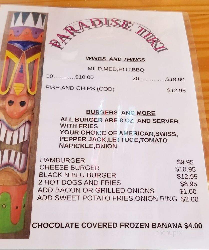 Menu of Paradise Tiki Bar & Grill in Dania Beach, FL 33004