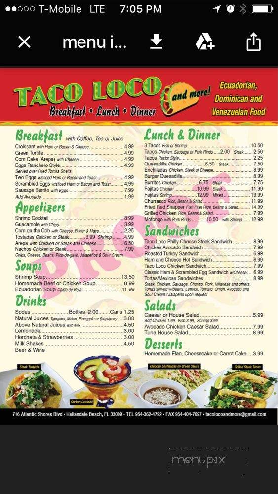 Taco Loco and More - Hallandale Beach, FL menu_pic