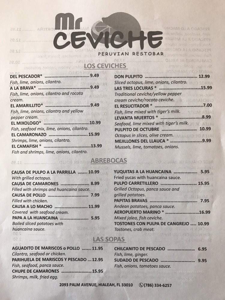 Mr. Ceviche Peruvian Restobar - Hialeah, FL menu_pic