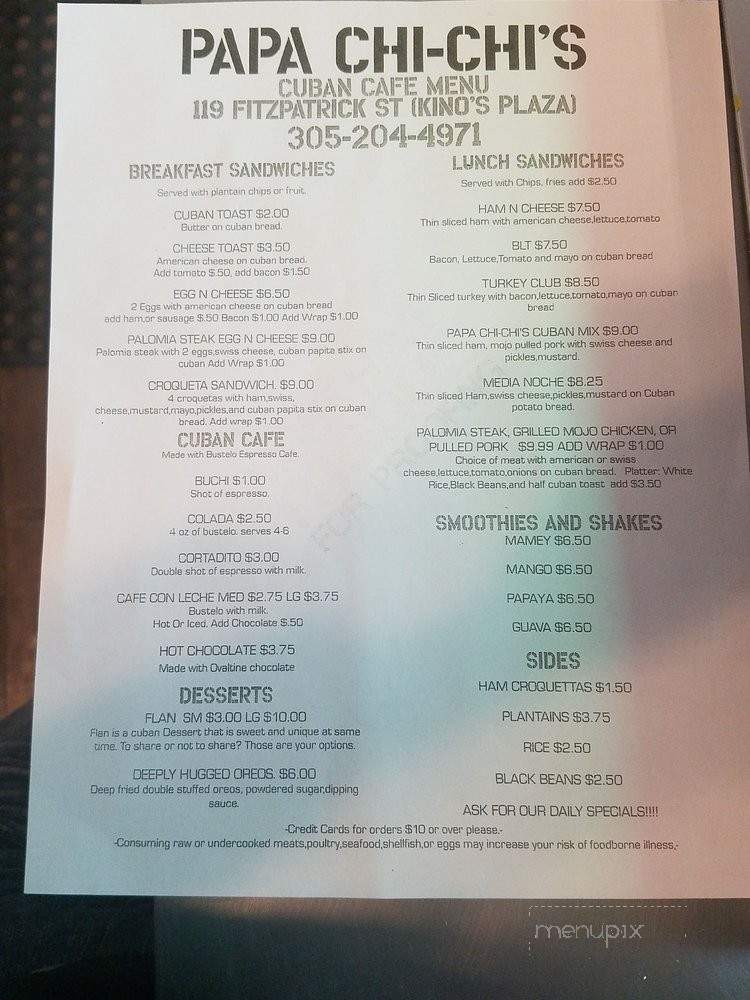 Papa Chi-Chi's Cuban Cafe - Key West, FL menu_pic
