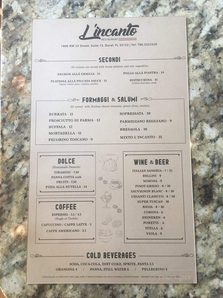 L'Incanto Restaurant - Doral, FL menu_pic