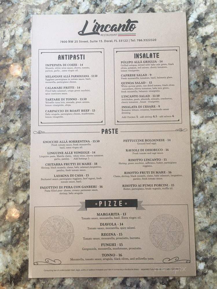 L'Incanto Restaurant - Doral, FL menu_pic