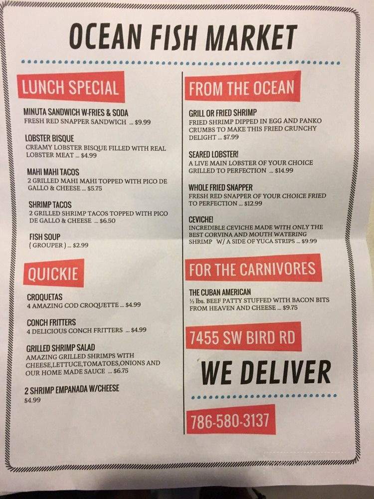Ocean Fish Market - Miami, FL menu_pic