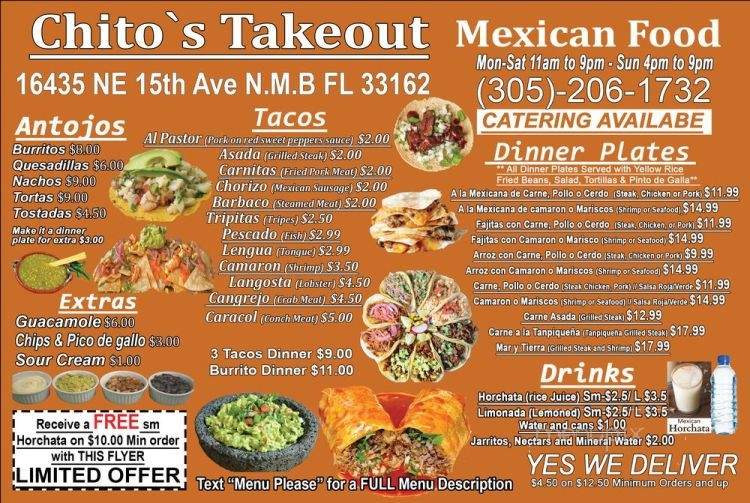 Chitos Takeout - North Miami Beach, FL menu_pic