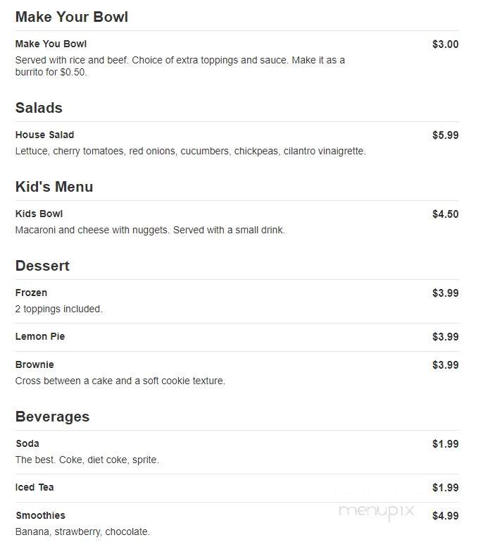 The Bowl - Doral, FL menu_pic