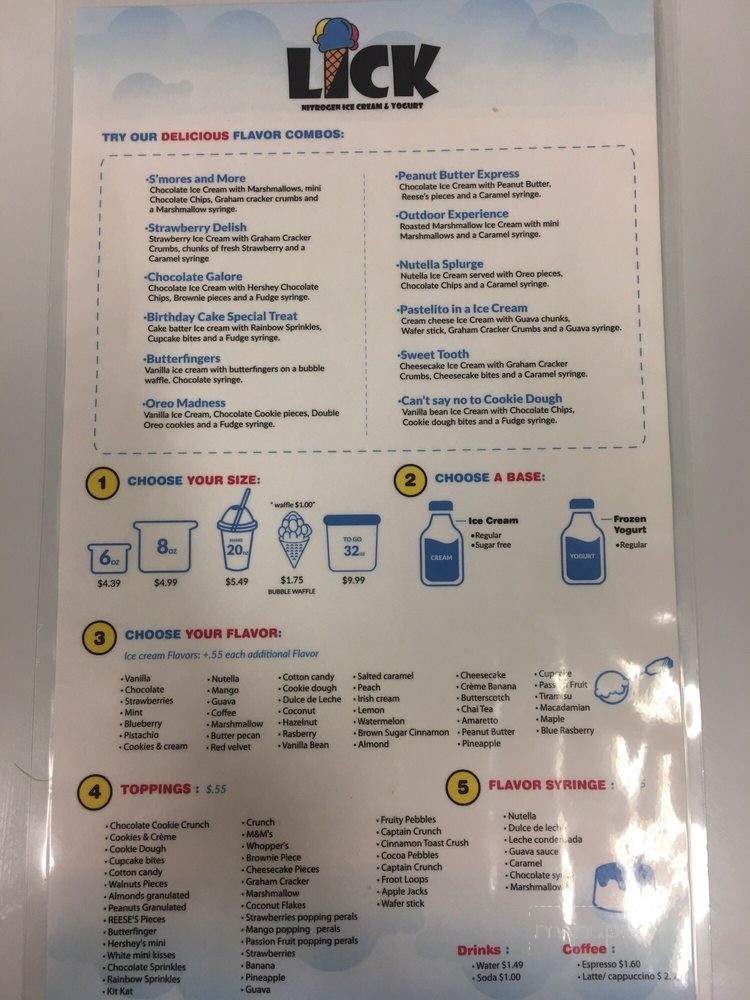 LICK Nitrogen Ice Cream & Yougurt - Miami, FL menu_pic