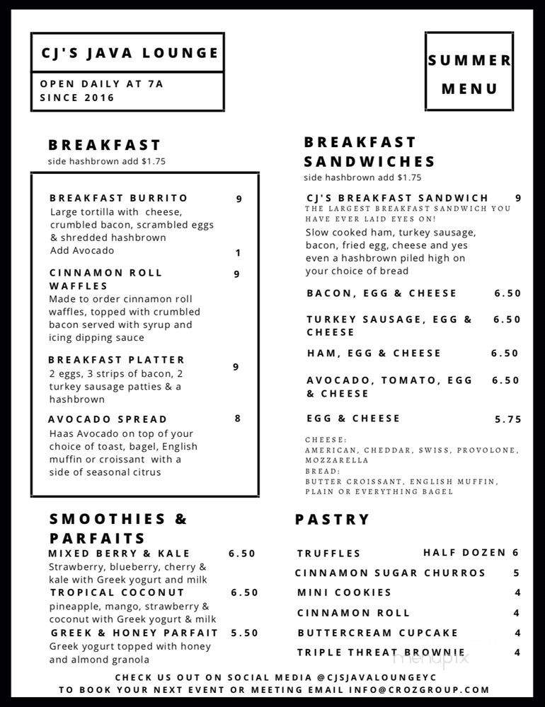 CJ's Java Lounge - Fort Lauderdale, FL menu_pic