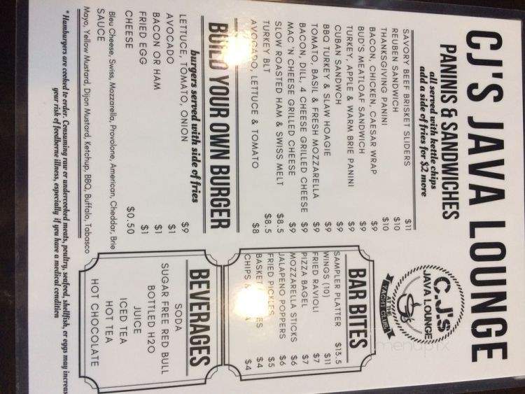 CJ's Java Lounge - Fort Lauderdale, FL menu_pic