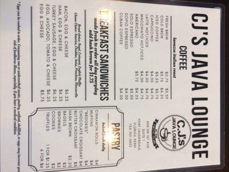 CJ's Java Lounge - Fort Lauderdale, FL menu_pic