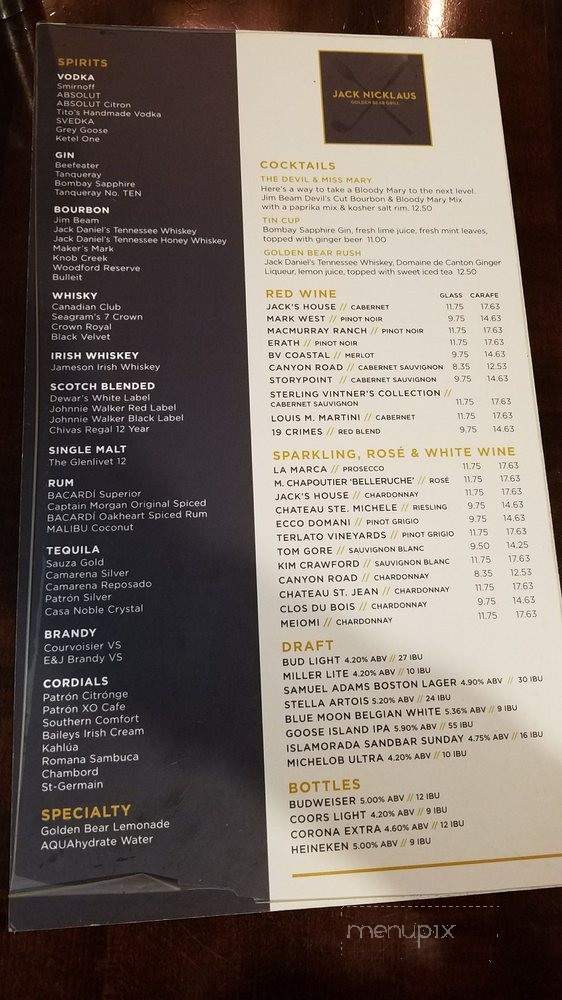 Jack Nicklaus Golden Bear Grill - Fort Lauderdale, FL menu_pic