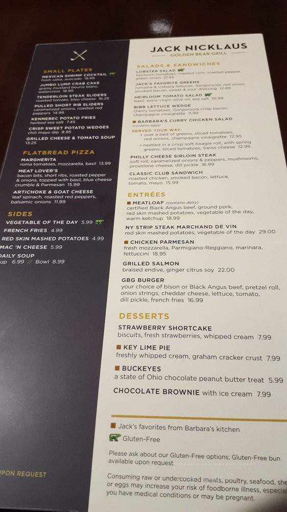 Jack Nicklaus Golden Bear Grill - Fort Lauderdale, FL menu_pic
