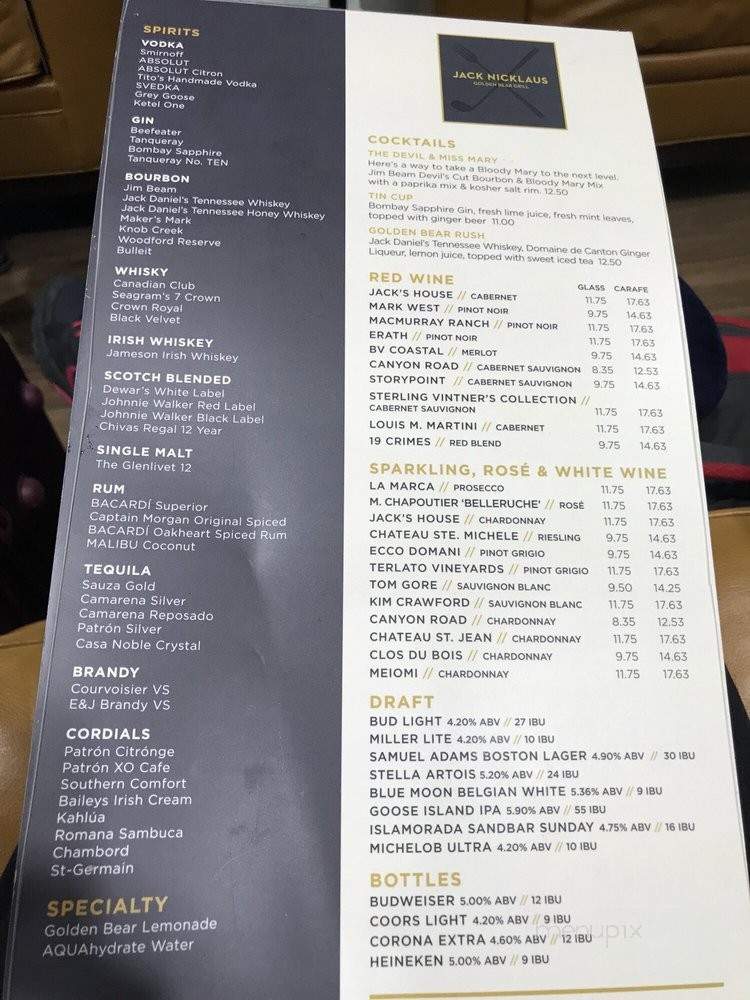 Jack Nicklaus Golden Bear Grill - Fort Lauderdale, FL menu_pic