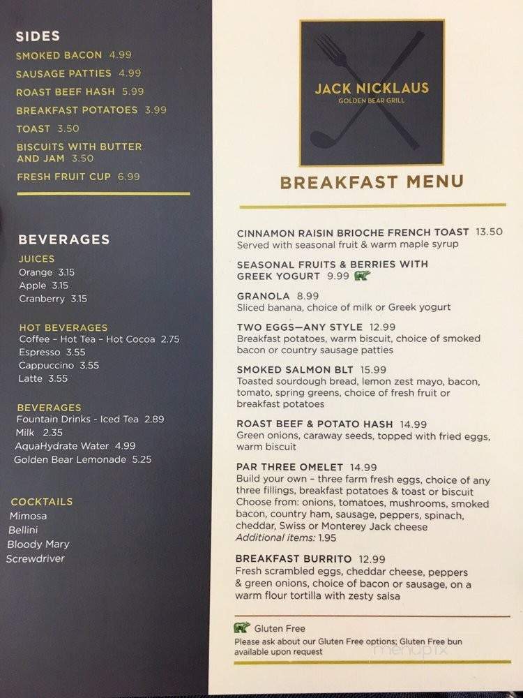 Jack Nicklaus Golden Bear Grill - Fort Lauderdale, FL menu_pic