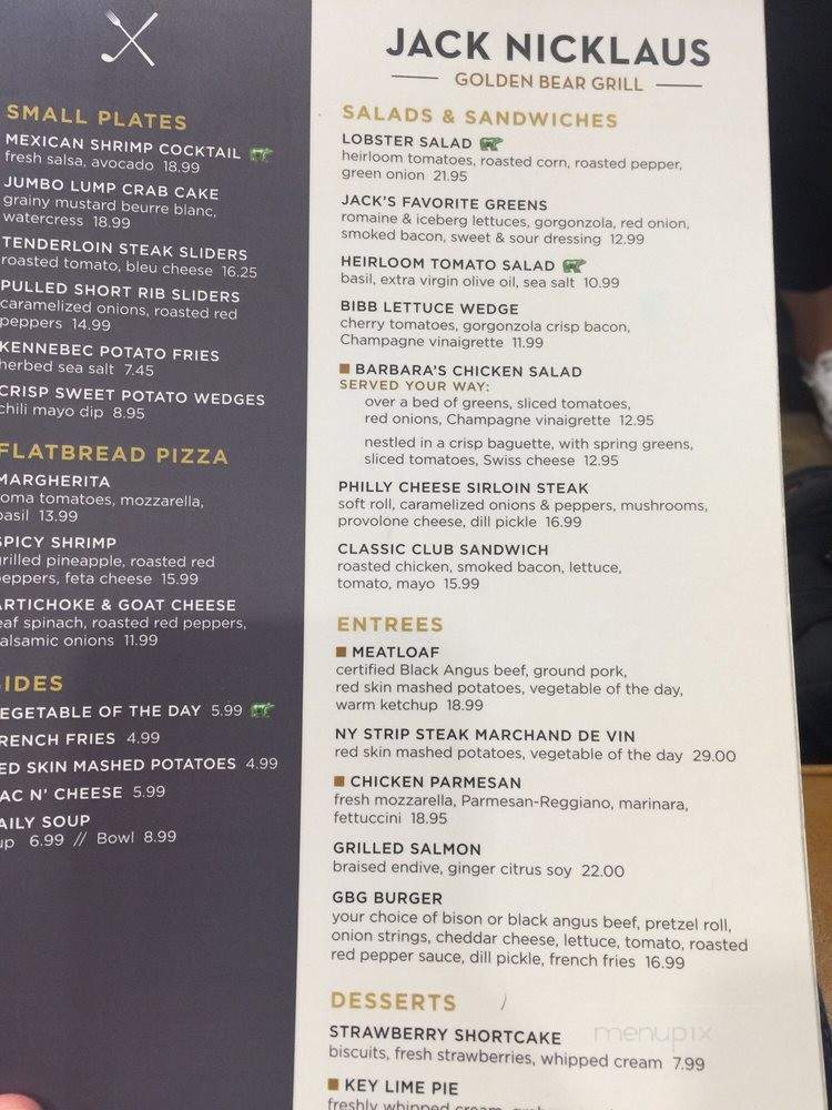 Jack Nicklaus Golden Bear Grill - Fort Lauderdale, FL menu_pic