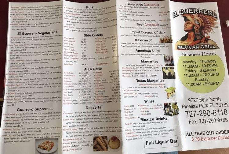 El Guerrero Mexican Grill - Pinellas Park, FL menu_pic