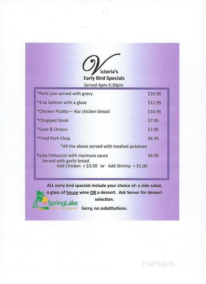 Victoria's Restaurant At Springlake Resort - Sebring, FL menu_pic