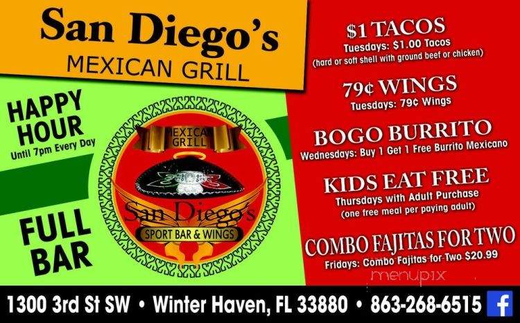 San Diego's Mexican Grill - Winter Haven, FL menu_pic