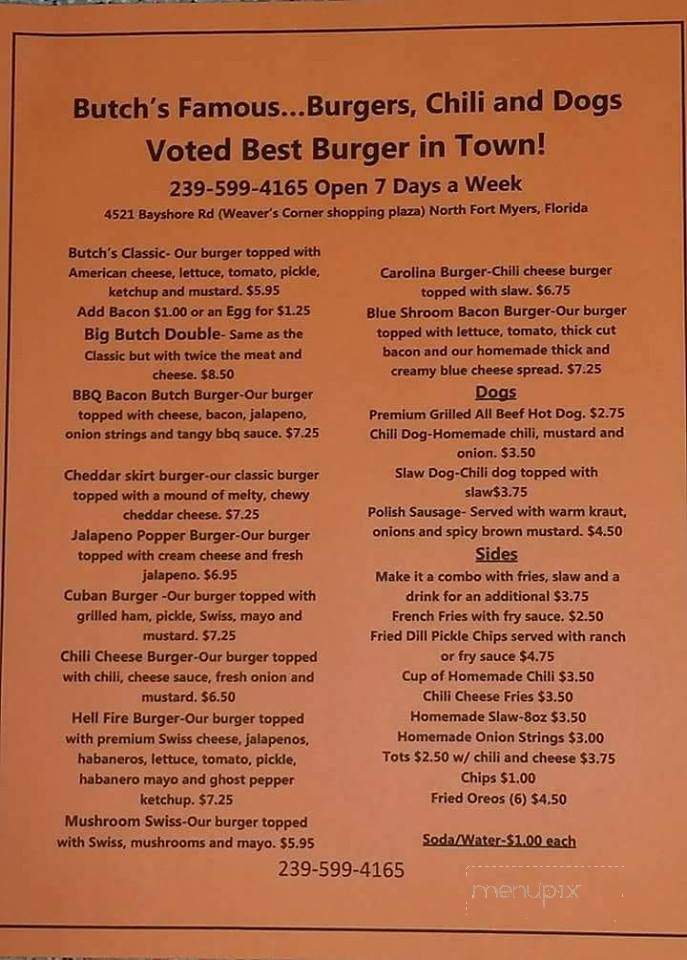 Butch's Famous Burgers, Chili and Dogs - North Fort Myers, FL menu_pic