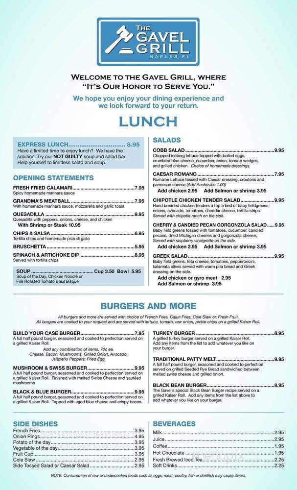 Gavel Grill - Naples, FL menu_pic