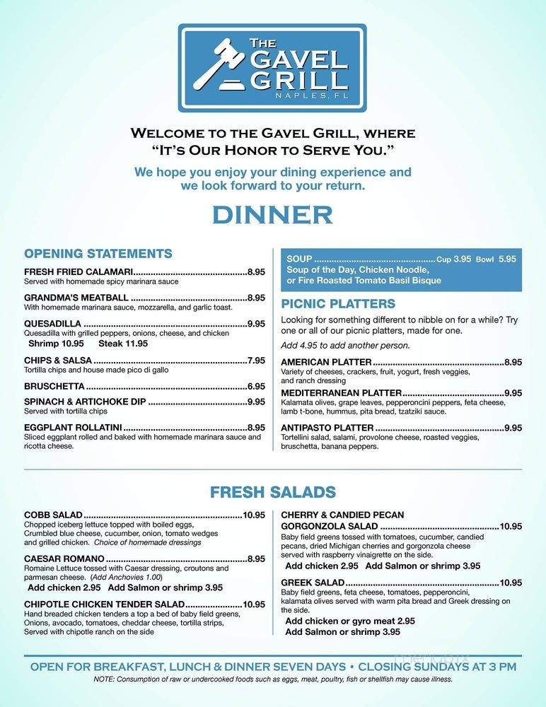 Gavel Grill - Naples, FL menu_pic