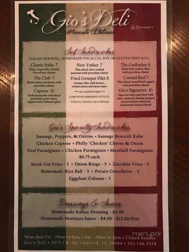 Gio's Deli and Mercato - Oxford, FL menu_pic