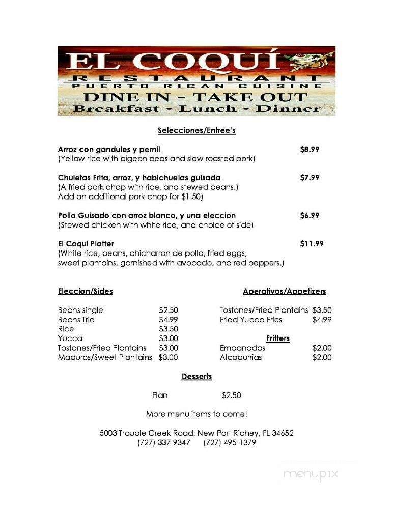 El Coqui - Tampa Bay, FL menu_pic